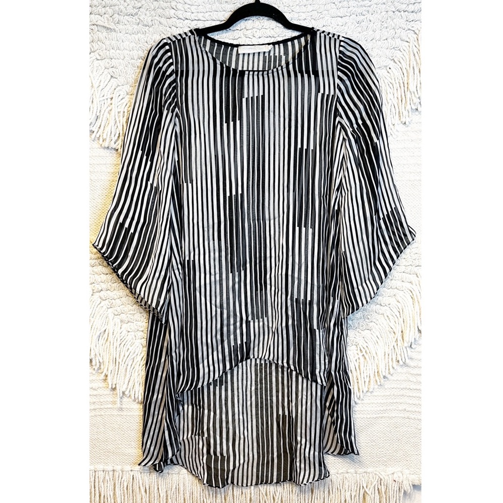 ANNE FONTAINE black and white striped semi-sheer high-low silk tunic top S